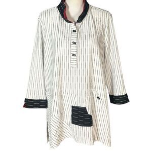 Ali Miles Top Size XL Wired Collar Stripes Black White Lagenlook Minimalist